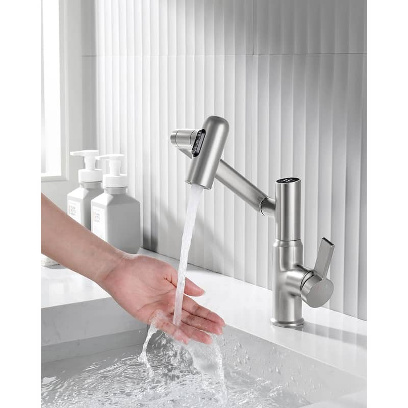 Lefton Rotatable Bathroom Faucet with Temperature Display in Fahrenheit (Batteries-Free), BF2204