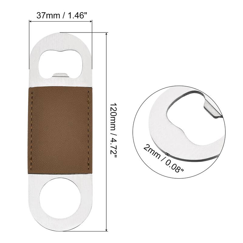 Bottle Opener, 4.7" Stainless Steel Beer Opener with Leather Handle - Brown - 3pcs
