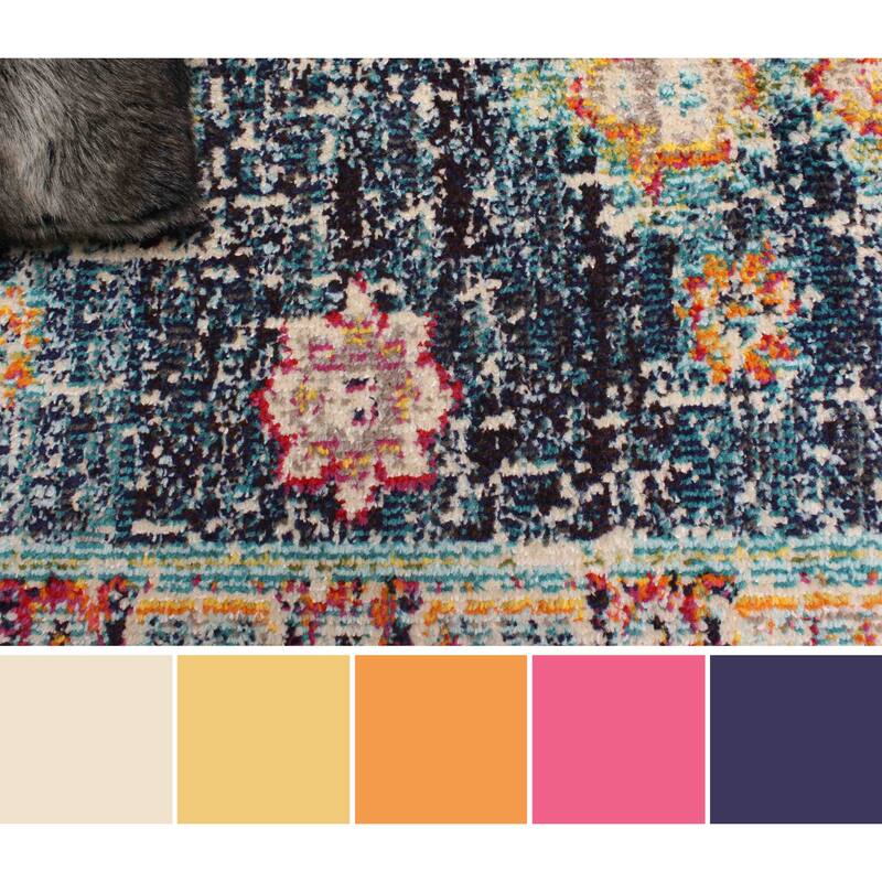 ECARPETGALLERY Machine Made Lotus Navy Area Rug