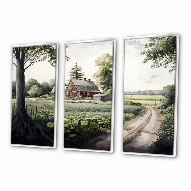 Designart "Welcome To The Farm II" Farmhouse / Country Framed Canvas Art Print - 3 Panels