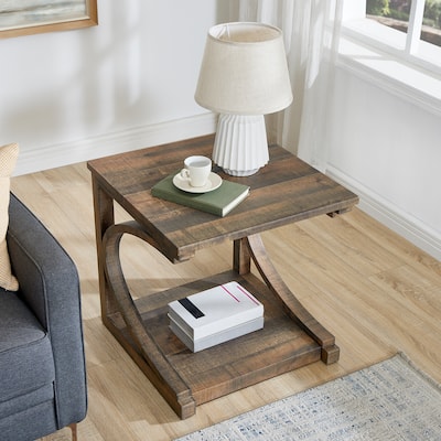Unique Solid Wood Coffee Table with Storage Shelf