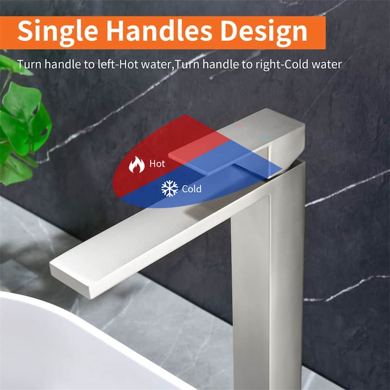 Single Handle Bathroom Vessel Sink Faucet with Pop-up Drain 304 Stainless Steel 1 Hole High Tall Bathroom Basin Vanity Faucets