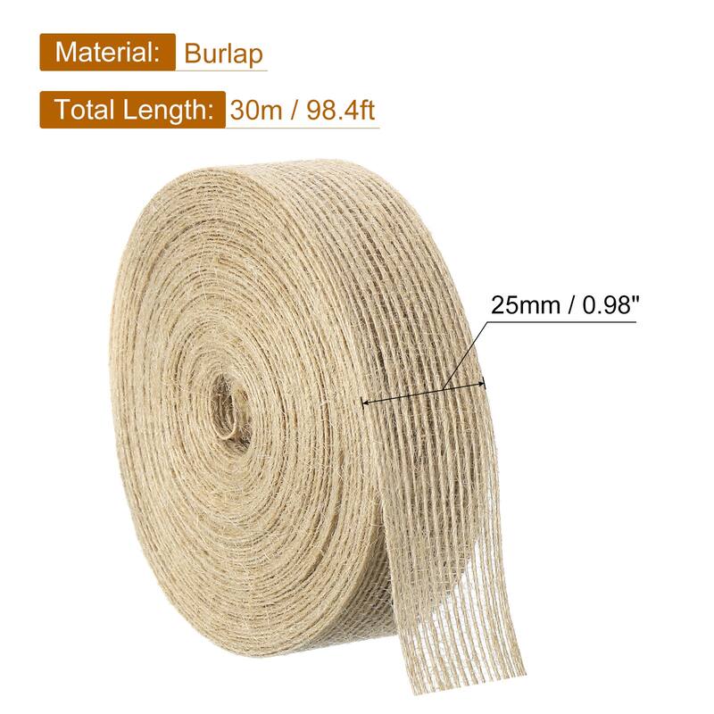 3 Rolls Natural Burlap Fabric Ribbon Burlap Wired Ribbon Rustic Ribbon - Natural Color - 1 Inch