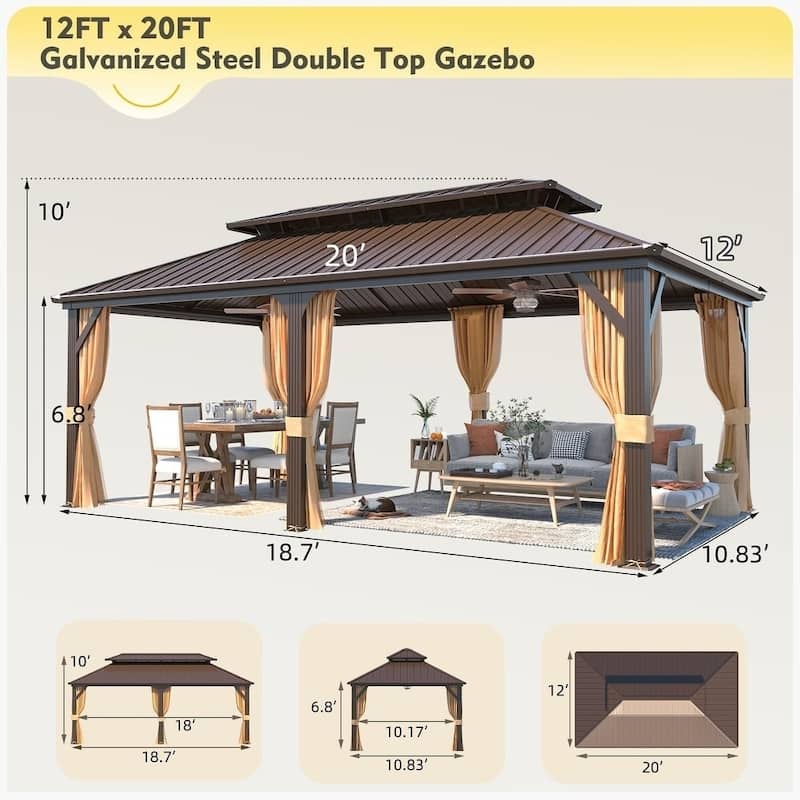 Outdoor Hardtop Gazebo with Galvanized Steel Double Roof & Aluminum Frame, Outdoor pergola with Premium Curtains and Nettings