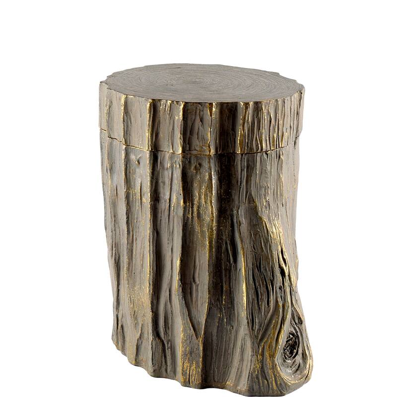 HomeRoots 7" Brown And Gold Resin Modern Abstract Tree Stump Decorative Box - 5.00 in. x 7.00 in. x 6.25 in.