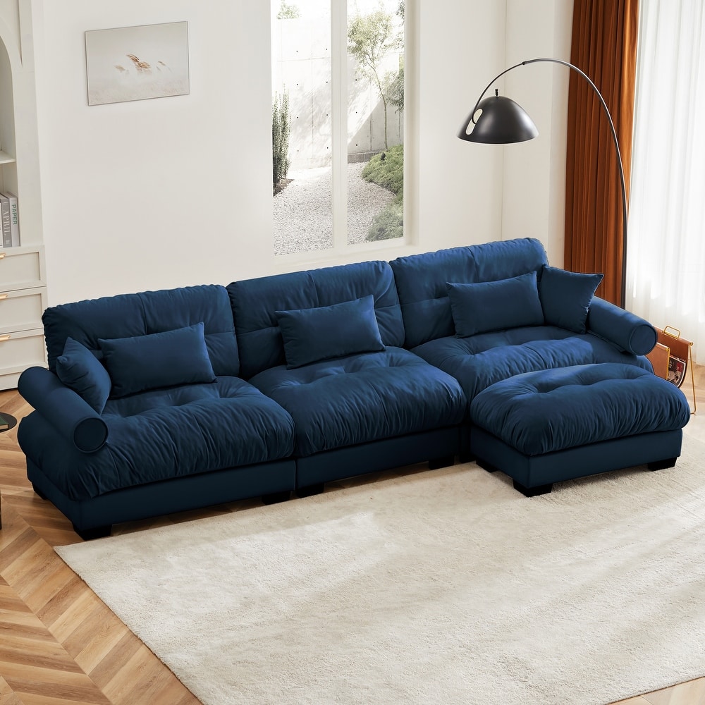 GDFStudio - Vanhorn Velvet 3-Seater Sectional Sofa with Movable Ottoman