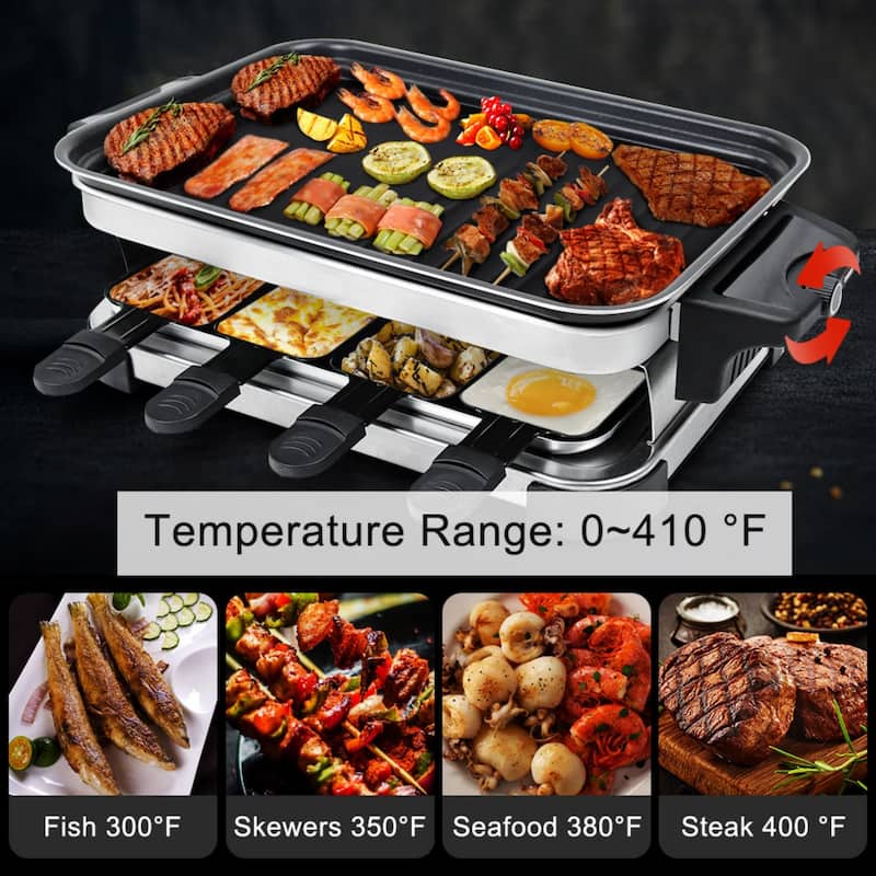 8-person Raclette Grill with 8 Mini Baking Trays Raclette