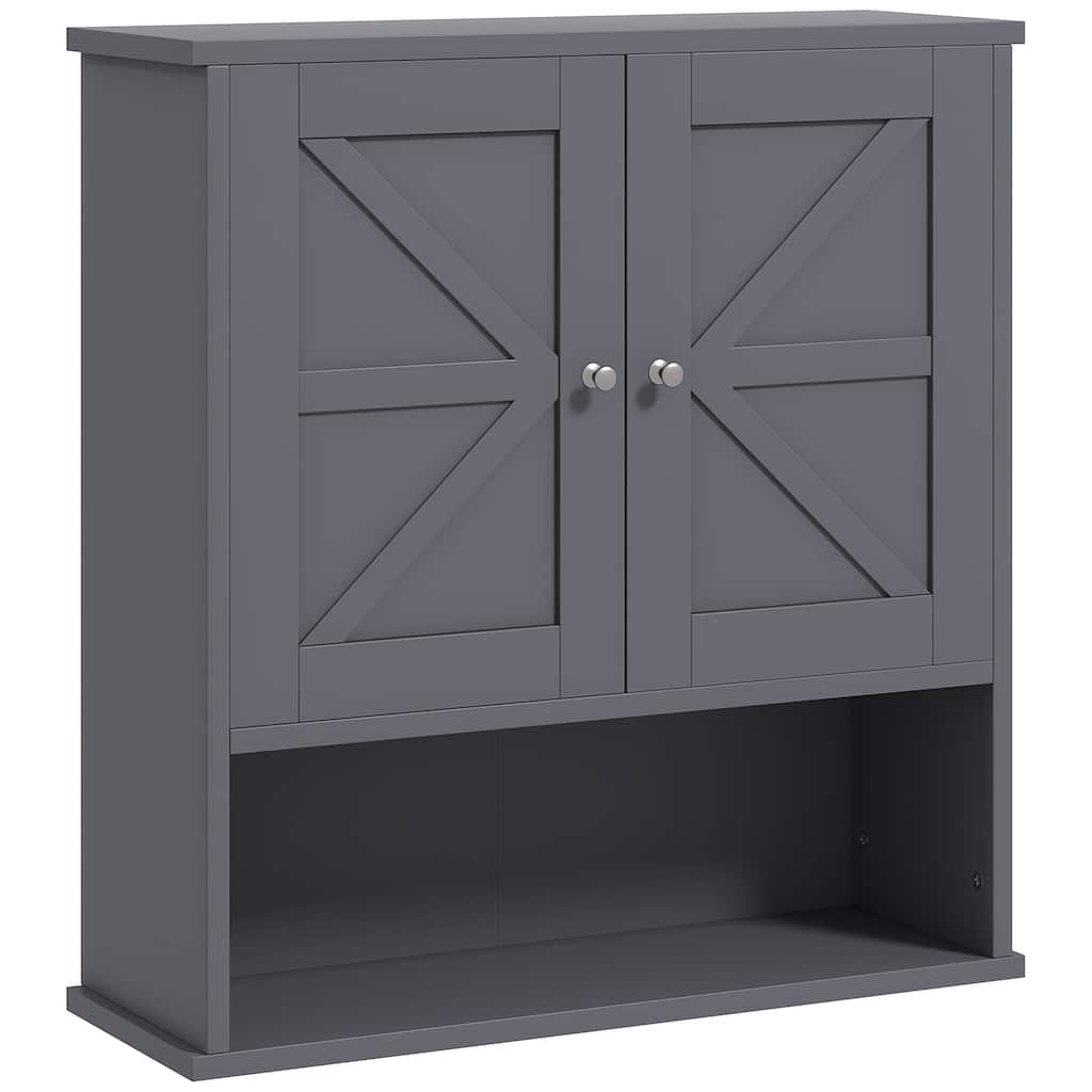 Bathroom Wall Cabinet, Wall Mounted Medicine Cabinet with Open Shelf & Adjustable Shelf, Storage for Laundry Room, Gray