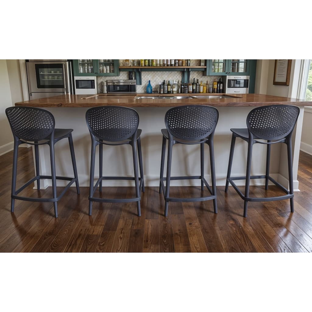HomeRoots Set of Four 30" Dark Gray Heavy Duty Plastic Low Back Bar Height Bar Chairs