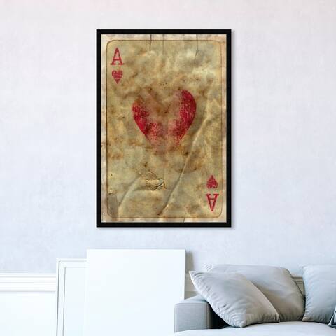 Oliver Gal 'Ace of Hearts' Entertainment and Hobbies Framed Wall Art Prints Poker - Brown, Red