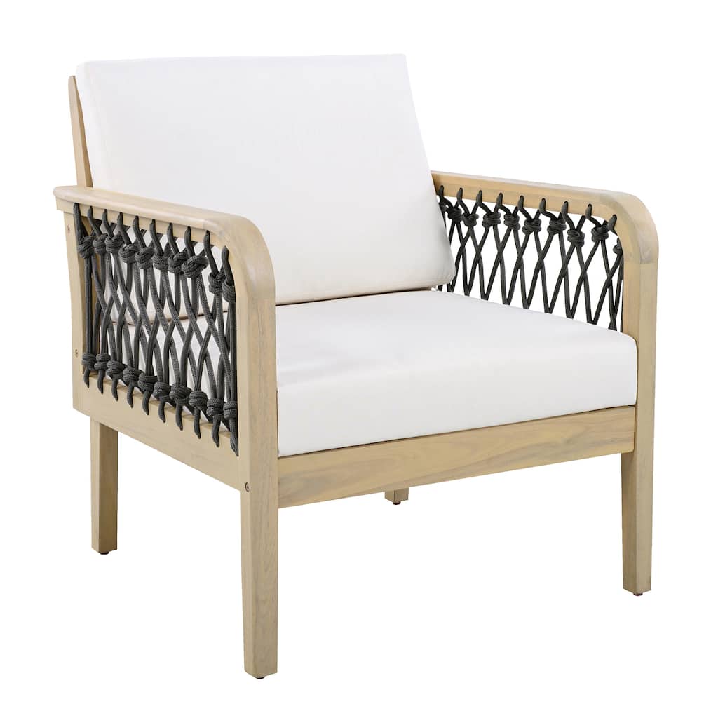 Christopher Knight Home - Outdoor Patio 28.94" Acacia Wood Club Chair with Handwoven Rope Panels and Cushions