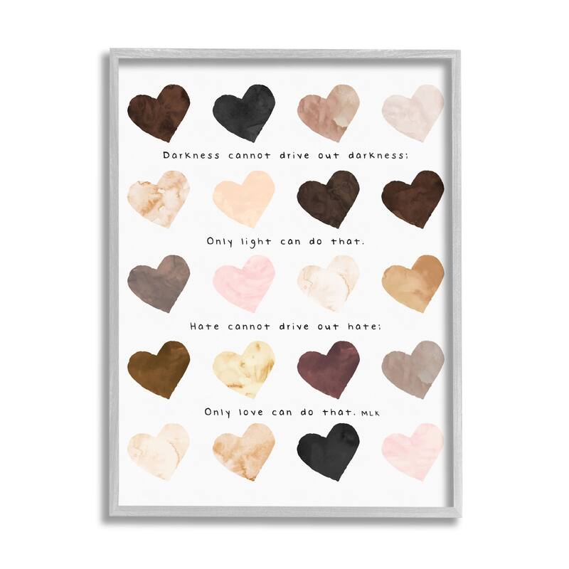 Stupell Only Love Can Famous MLK Phrase Heart Pattern Framed Giclee Texturized Art by Erica Billups - 24 x 30 - Grey