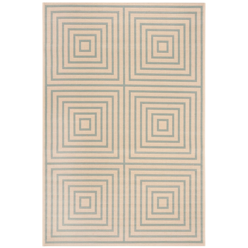 SAFAVIEH Linden Loris Indoor/ Outdoor Waterproof Patio Backyard Rug - 4' x 6' - Cream/Aqua