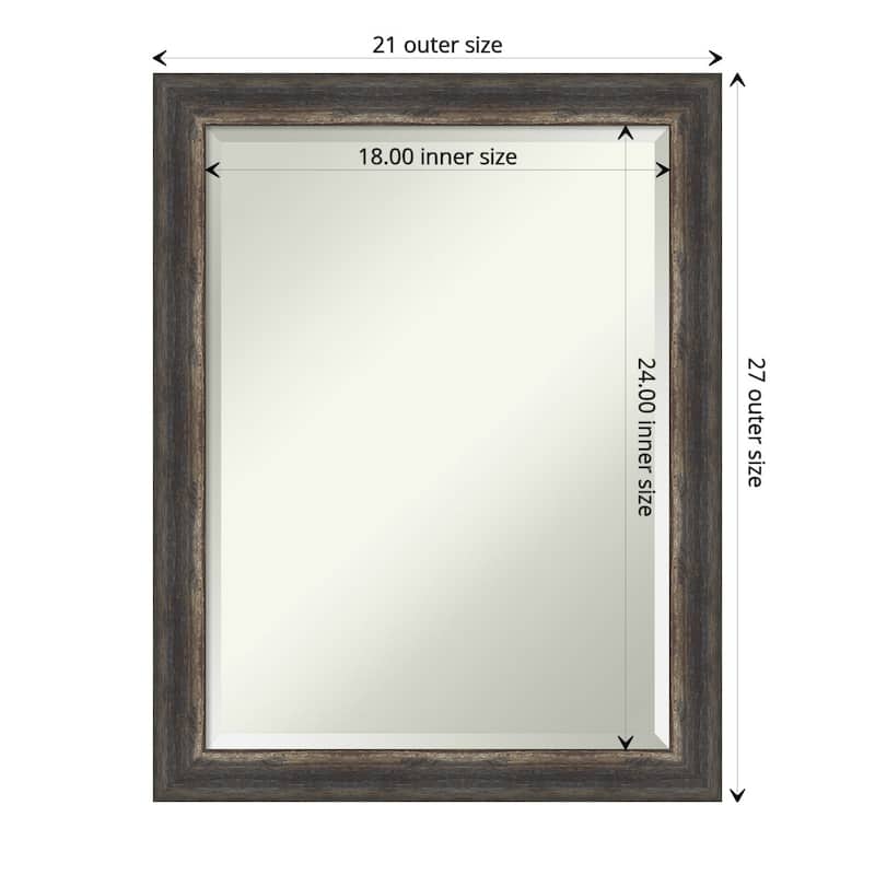 Beveled Bathroom Wall Mirror - Bark Rustic Char Frame - Outer Size: 21 x 27 in - Bark Rustic Char Narrow