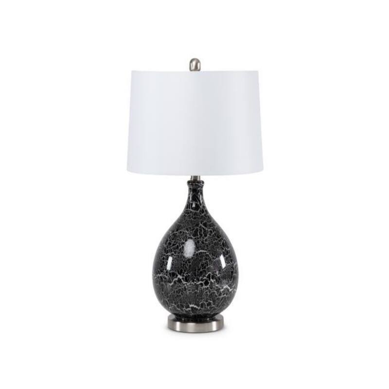 Set of 2 Modern Grey Glass Table Lamps with White Linen Empire Shade and Geometric Base - 28”H x 6”W x 6”D
