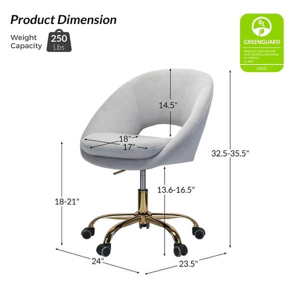 dimension image slide 0 of 18, HULALA HOME Ramona Modern Velvet Height Adjustable 360 Swivel Task Chair with Metal Base