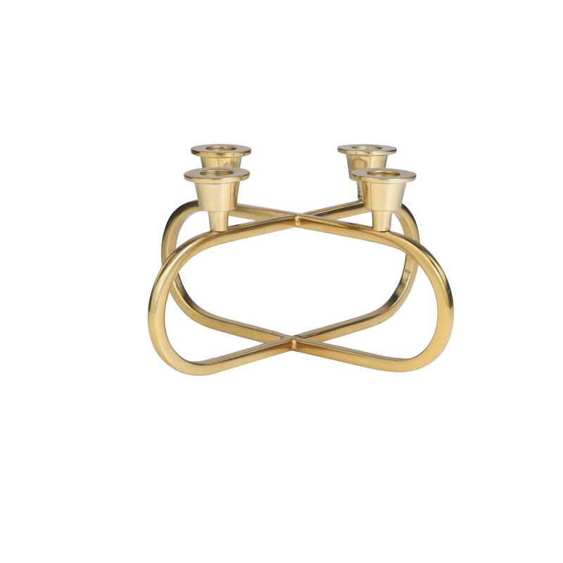 Stainless Steel Metal Geometric Overlapping Oval Candelabra - Gold - CosmoLiving by Cosmopolitan