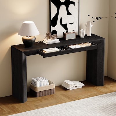 60" Farmhouse Console Table with 2 Concealed Drawers and Durable Waterfall Design