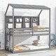 preview thumbnail 1 of 10, Gray Twin over Twin Size Wood Low Bunk Bed with Semi-enclosed Roof, Guardrails, Bedside Shelves and Ladder Gray