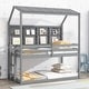 preview thumbnail 12 of 21, Modern Twin Over Twin Low Bunk Kids Bed with House Semi-enclosed Roof,Guardrails,Bedside Storage Shelves and Ladder Grey