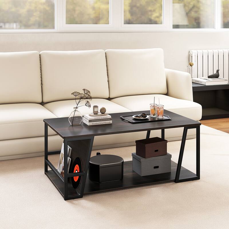 Gymax 40'' Coffee Table & 2-Tier Modern Farmhouse Center Table