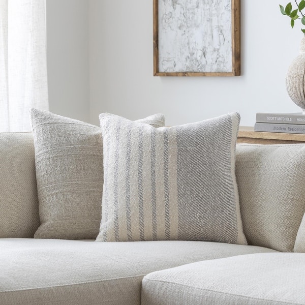 Nolan Modern & Contemporary Stripe Accent Pillow - 20"L x 20"W - Feather Down - Gray