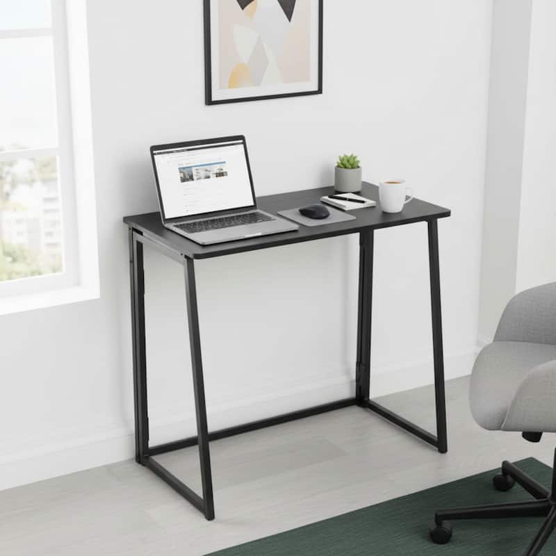 Homylin 31.5-Inch Folding Writing Desk, Space-Saving Computer & Study Table with Metal Frame