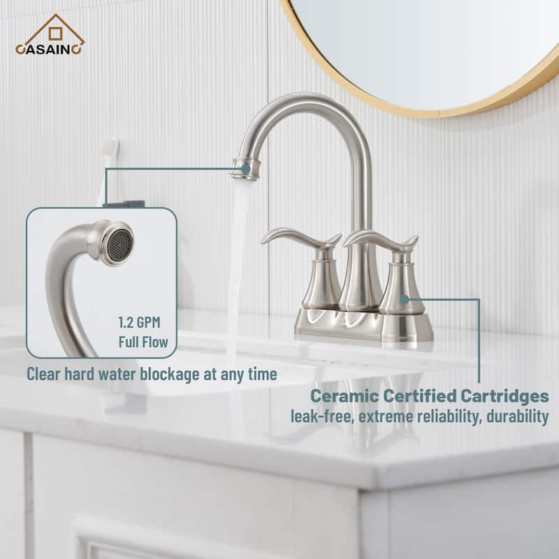 4 in. Centerset Double Handle Bathroom Faucet with Drain Kit Included