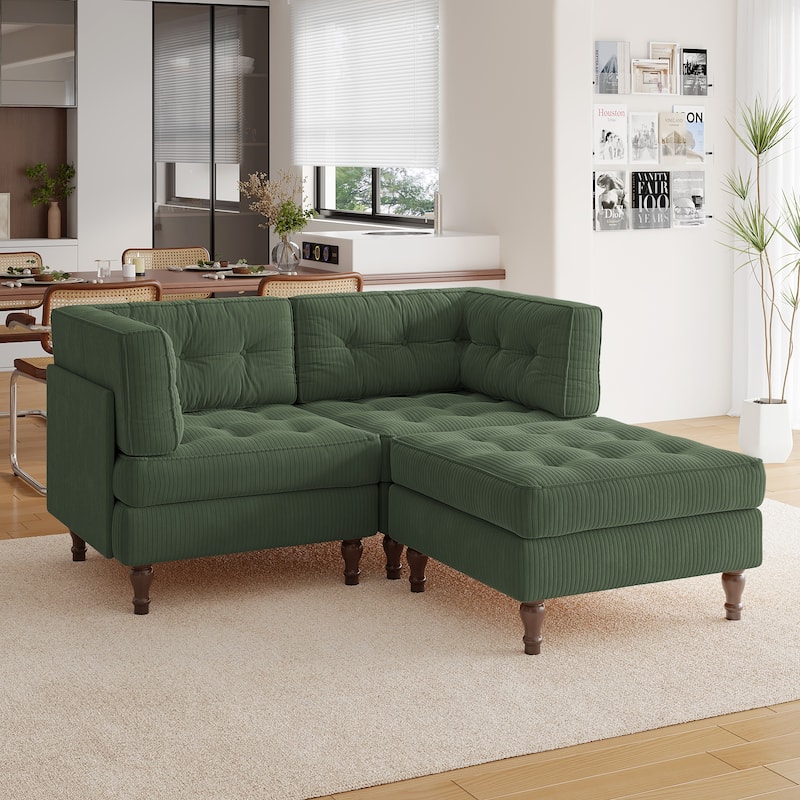 Madison Oversized Upholstered Corduroy Modular Sectional Sofa - Green-3 Piece Type2
