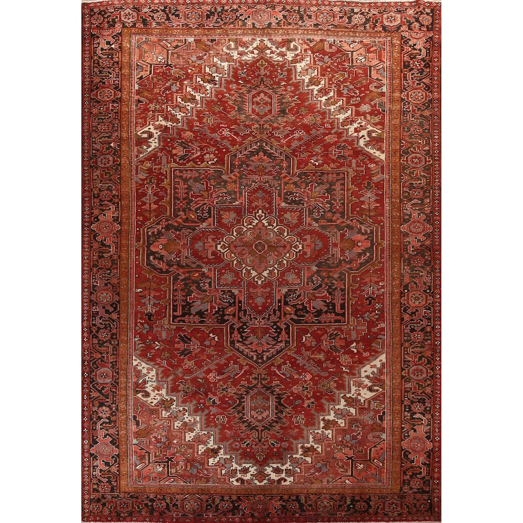 Vintage Vegetable Dye Heriz Persian Area Rug Hand-knotted Wool Carpet - 10'2" x 13'5"