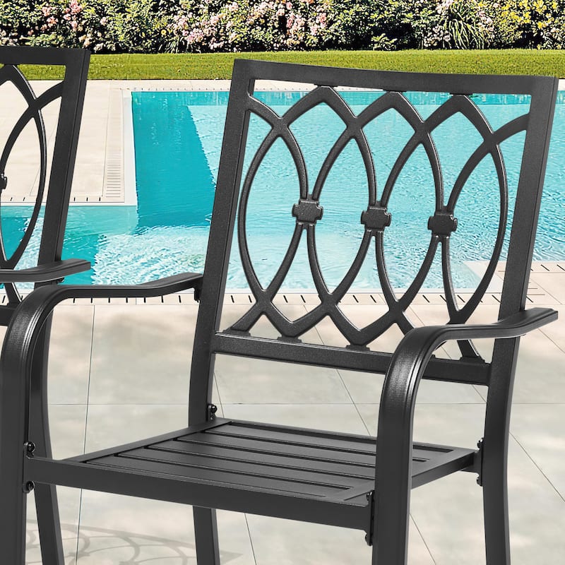 Patio 2-Piece Iron Dining Chairs with Ventilated Slatted Seat and Stackable Design