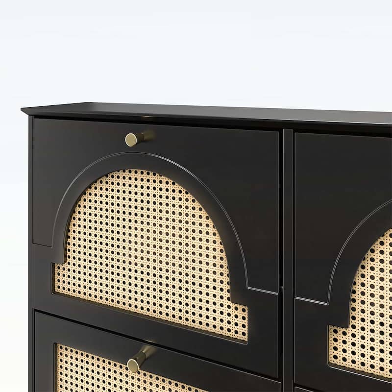 Elegant Entryway Shoe Cabinet with 4 Flip Drawers,with Rattan Doors and Hooks