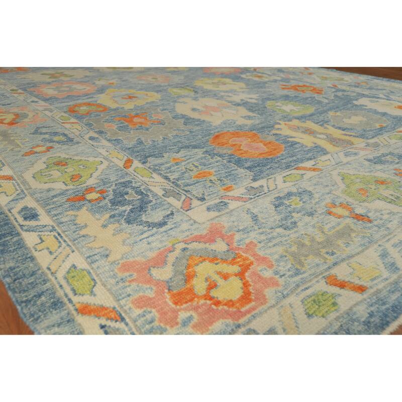 Hand Knotted Oriental 100% Wool Carpet Transitional All-Over Navy Blue & Blues Oushak Area Rug - 12' 9'' X 9' 4''
