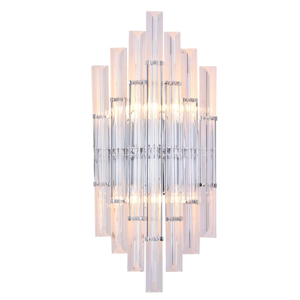 2-Light Chrome Metal Wall Sconce With Clear Rods