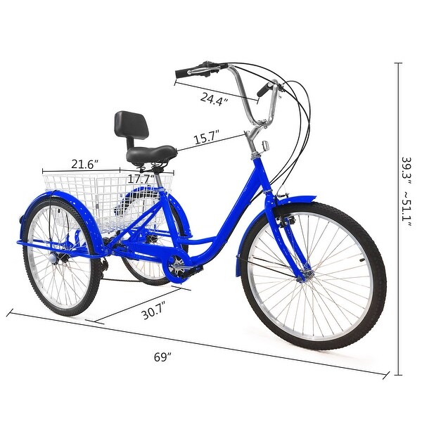 24/"//26/" 7 Speed Adult Tricycle 3 Wheeled Trike Bicycle w// Shopping Basket Pump