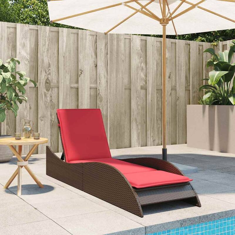 vidaXL Sun Lounger with Cushion Chaise Lounge Poly Rattan Brown/Gray/Black - 60 x 205 x 54/63/28.7
