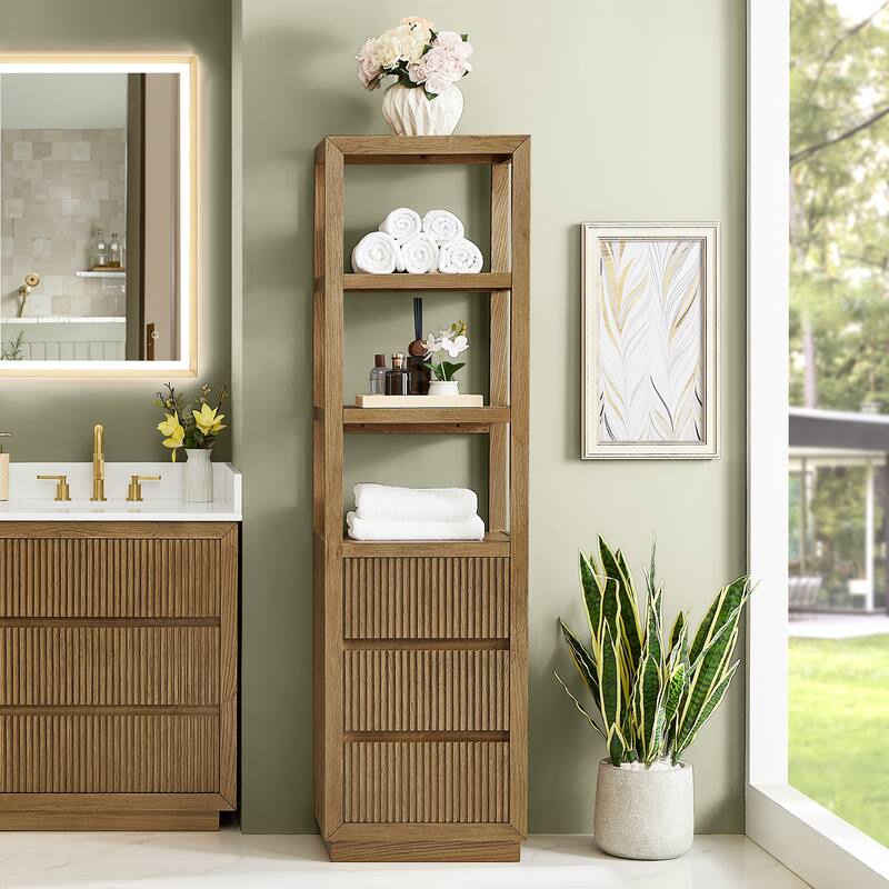 Navan 20" Freestanding Linen Cabinet in Weathered Brown - 20"x72" - 20"x72" - Wood Finish - Weathered Brown