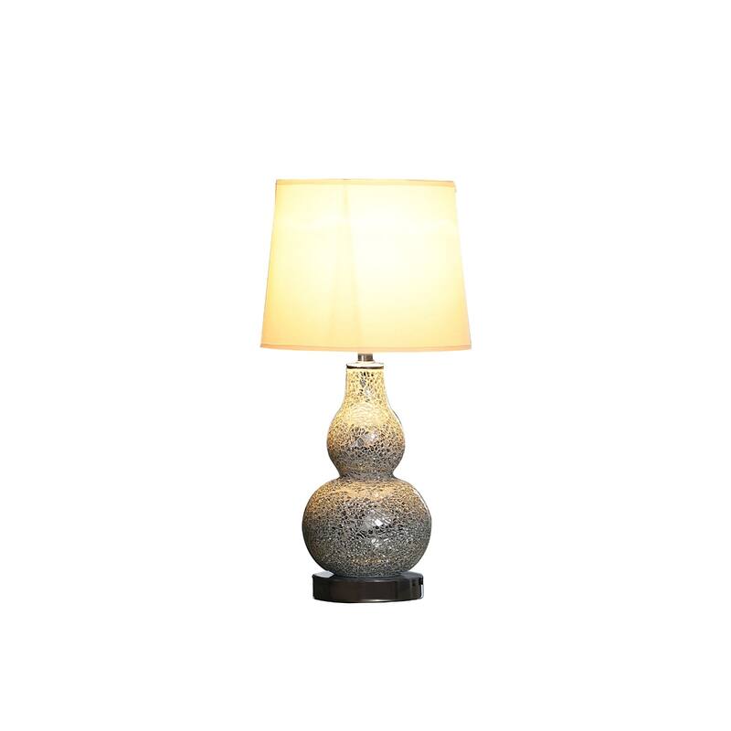 Silver Resin Gourd Table Lamp with White Globe Shade and Cord - 9.75” x 9.75” x 19.5” (D x W x H)