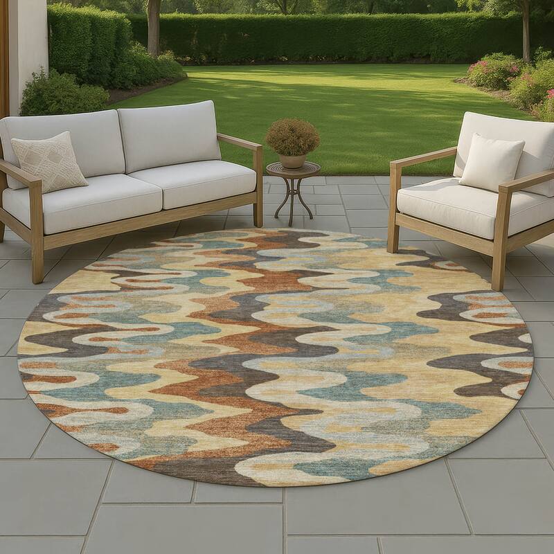 Machine Washable Indoor/ Outdoor Modern Mason Chantille Rug - Gold - 8' x 8'