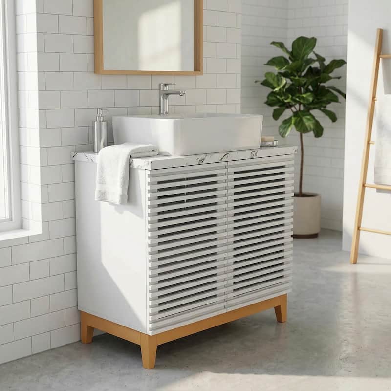 31" Bathroom Vanity with Sink, Modern Freestanding Bathroom Vanity Cabinet Artificial Stone Basin and Solid Wood Leg