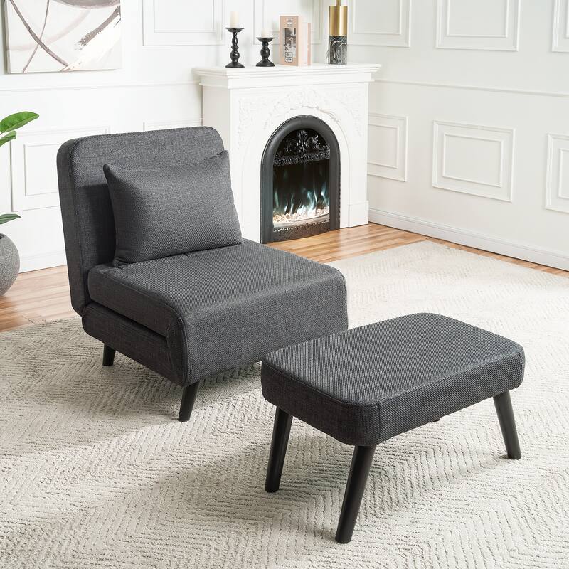 3 in 1 Foldable Chaise Lounge with Adjustable Backrest, Footrest & Detachable Pillow - Grey