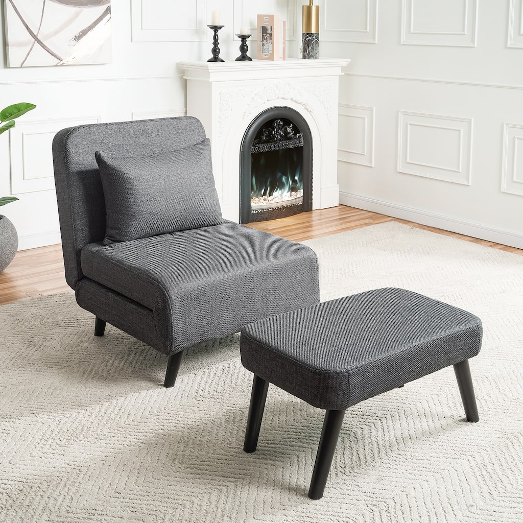 Convertible Chair Bed Accent Chair Foldable Linen Chaise Lounge Grey Sofa Bed with Adjustable Backrest