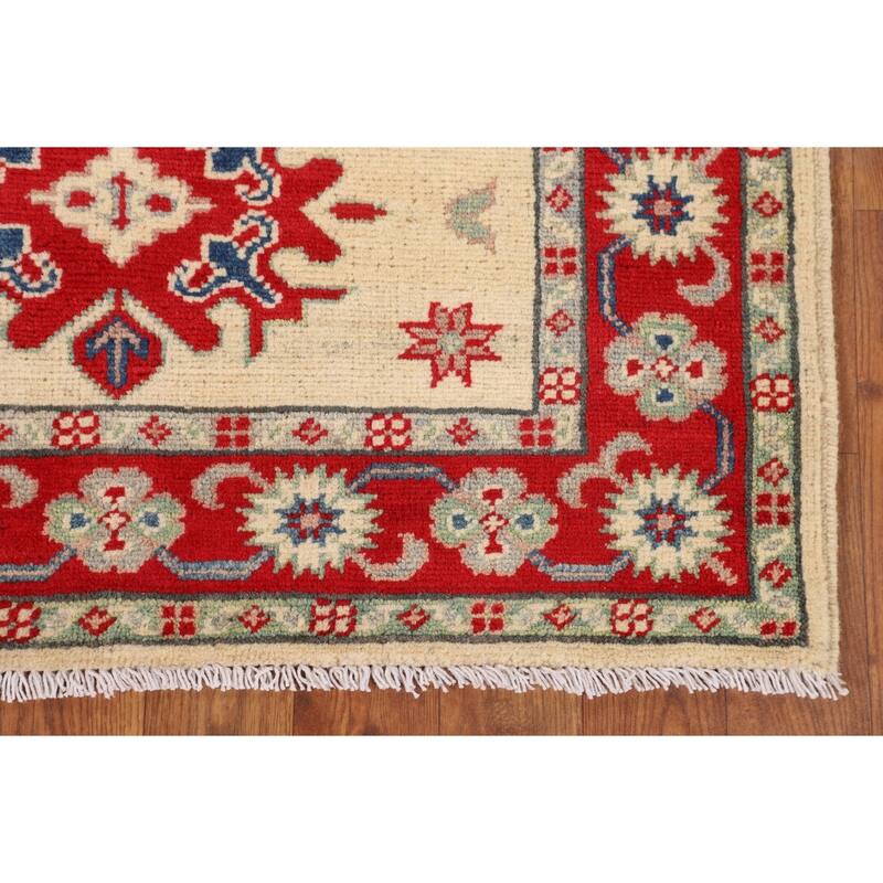 Kazak Foyer Rug Hand-Knotted Traditional Beige Wool Carpet - 2'10" x 3'10"