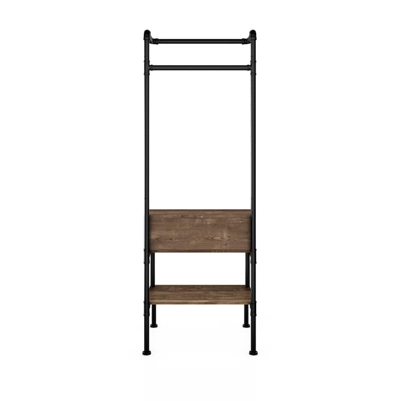 Cassia Industrial Oak Metal 3-Open Shelf Clothes Garment Rack by Furniture of America