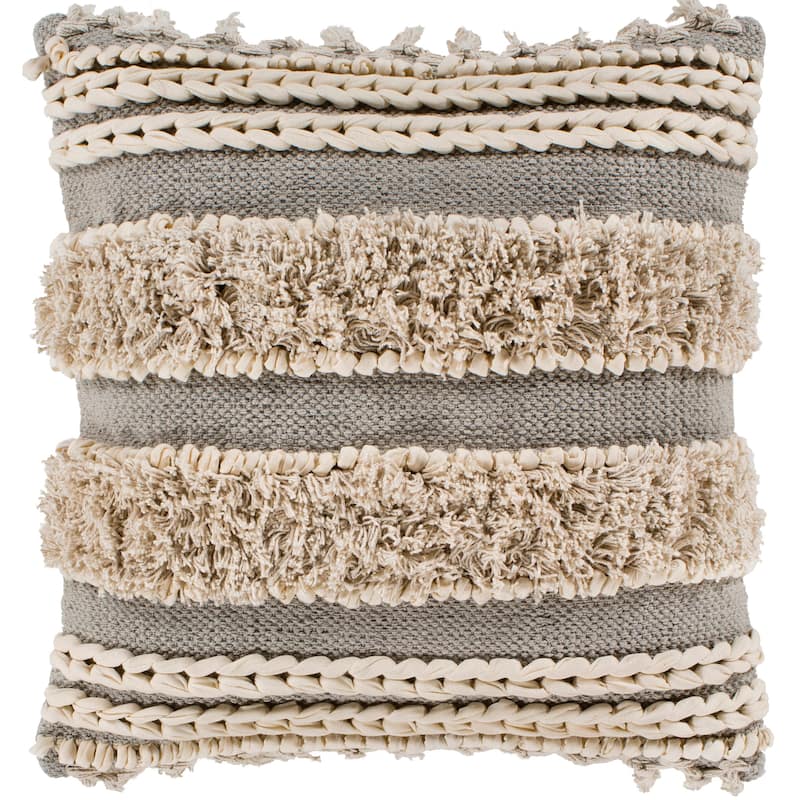Rylie Taupe Bohemian Braided Shag Poly Fill Throw Pillow (20" x 20")