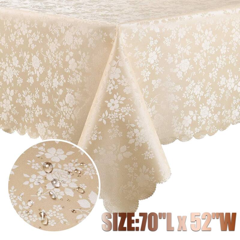 Waterproof Wipeable Vinyl Tablecloth,Rectangle Heavy Duty Table Cloth,70"L x 52"W - Beige
