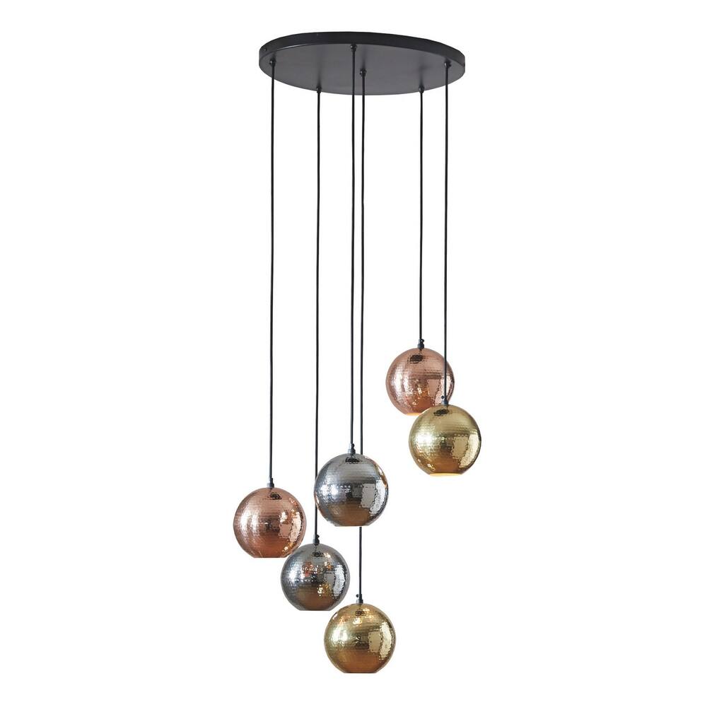 6 Suspended Orb Shade Metal Pendant Light, Multicolor