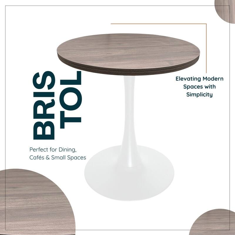 Bristol 36" Round Dining Table for 4 with MDF Top and Modern White Iron Base for Kitchen & Dining Room