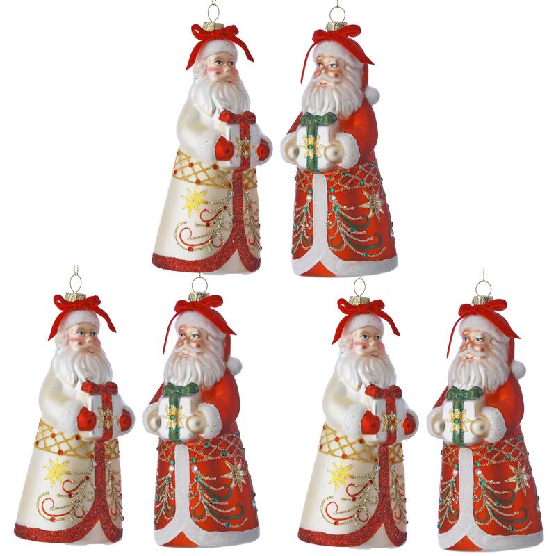 6.5" Glass Regal Santa Ornament Set of 6