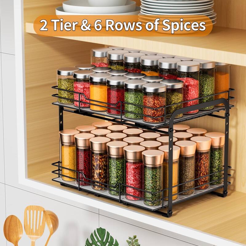 Pull out Spice Organization,2 Tier Slide out Spice Rack for Inside Cabinets & Pantry,Heavy Duty Height Adjustable Metal Racks